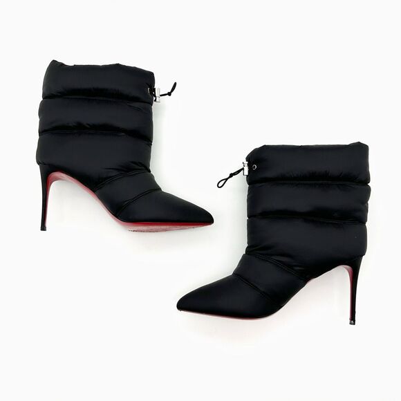 CHRISTIAN LOUBOUTIN Astro Pointue Black Puffer Ankle Boot Size 40 Nylon Stiletto - Picture 9 of 13